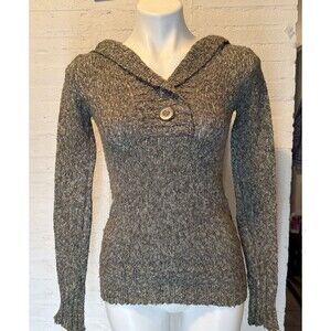 Vintage 90s Y2K Wool-Blend Wet Seal Collared Hooded Marbled Sweater XS